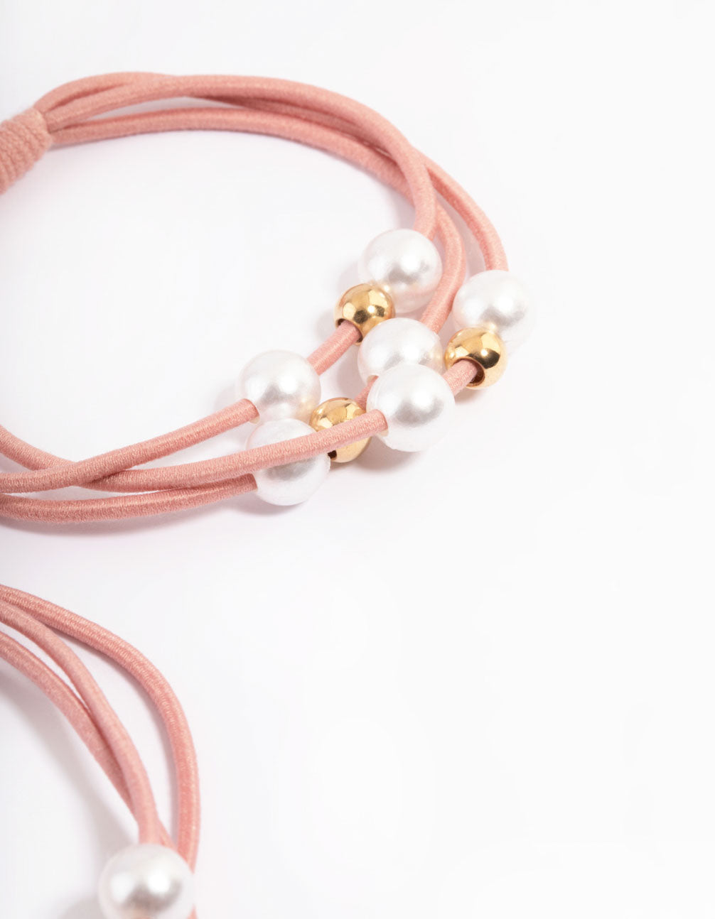 Pink Fabric Pearl & Bead Hair Tie Pack