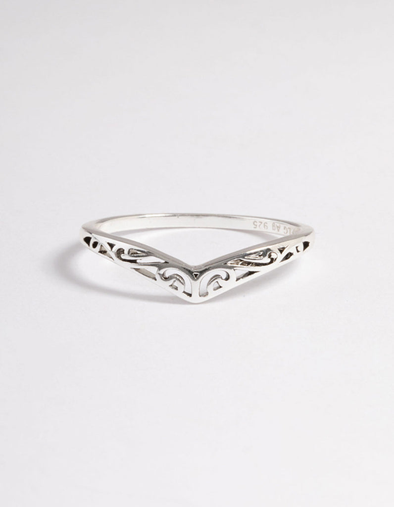 Sterling Silver Swirl Detail Point Ring - Lovisa