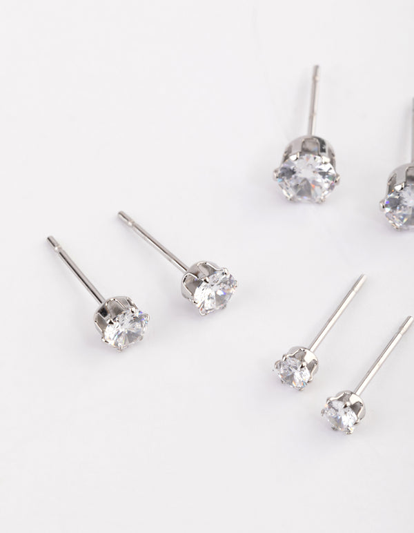 Waterproof Stainless Steel Cubic Zirconia Stud Earrings Pack