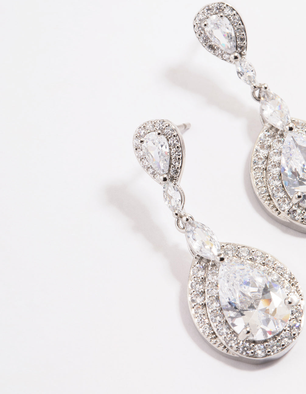 Silver Diamond Simulant Detail Pear Drop Earrings