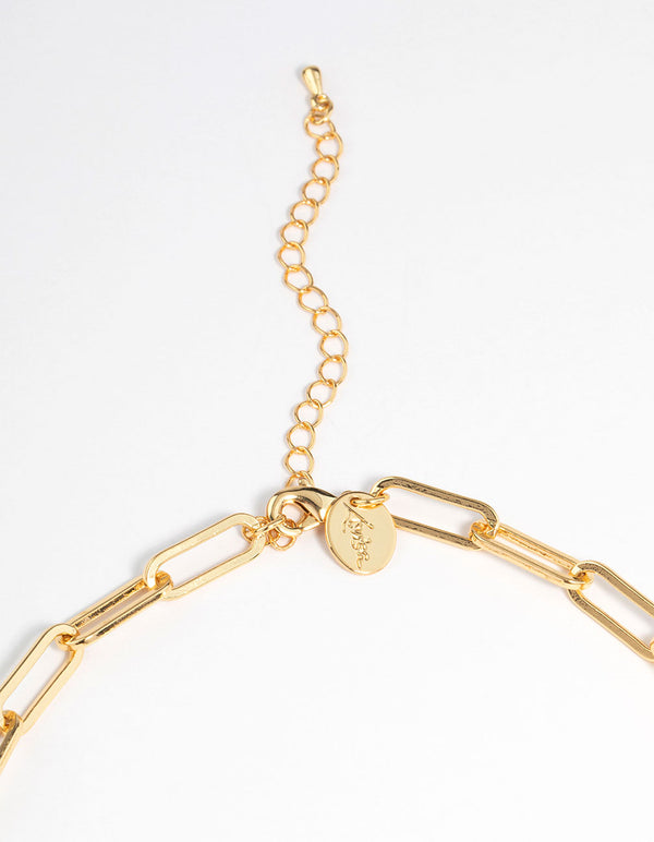 Gold Brass Coin Pendant Link Necklace