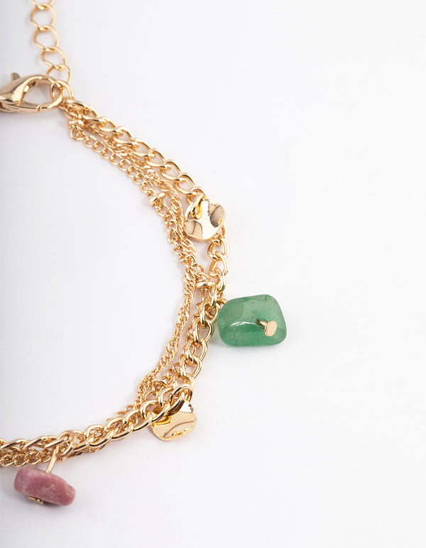 Gold Triple Row Semi Precious Bracelet