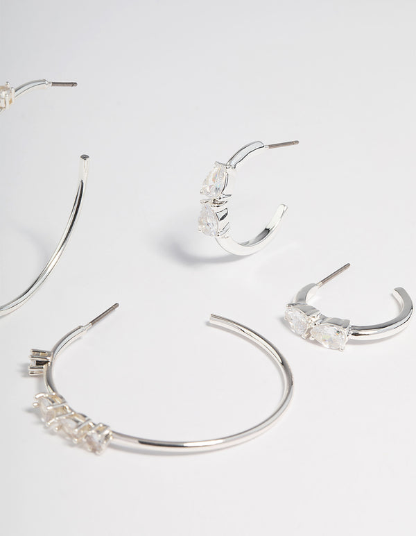 Silver Plated Cubic Zirconia Teardrop Hoop Earrings