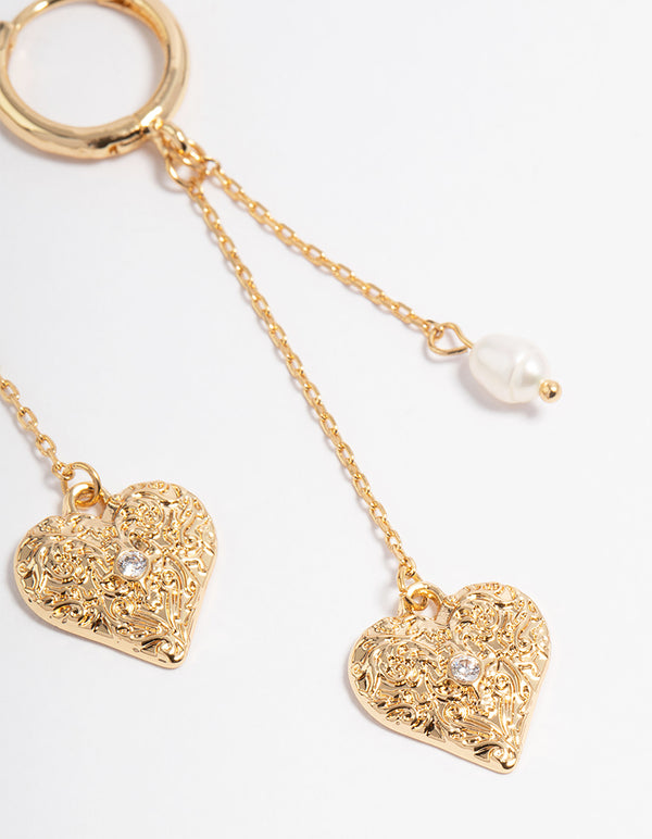 Gold Plated Freshwater Pearl Heart Huggie Earrings