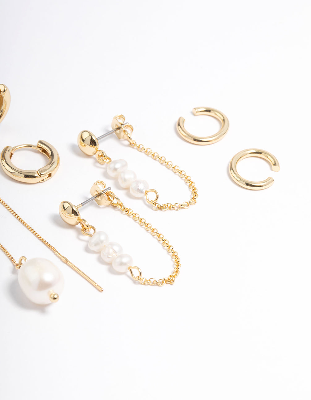 Gold Plated Freshwater Pearl Threader Huggie Earrings 4-Pack