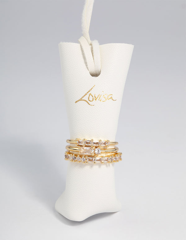 Gold Plated Cubic Zirconia Baguette Stacker Rings Pack