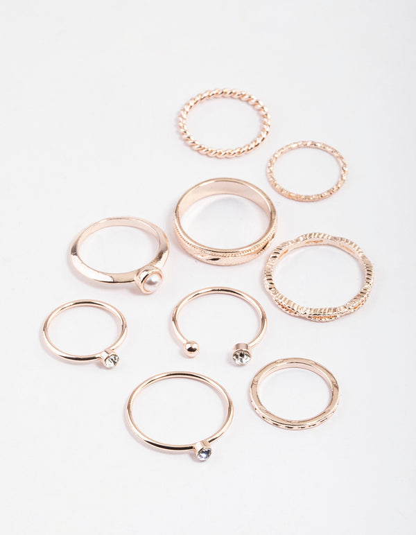 Rose Gold Open Pearl & Stone Ring Pack