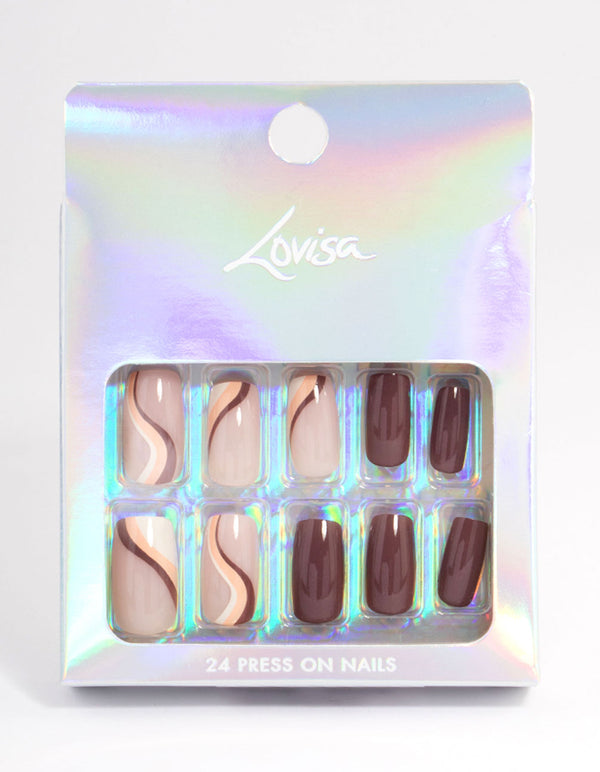 Brown Swirl Detail Press On Nails