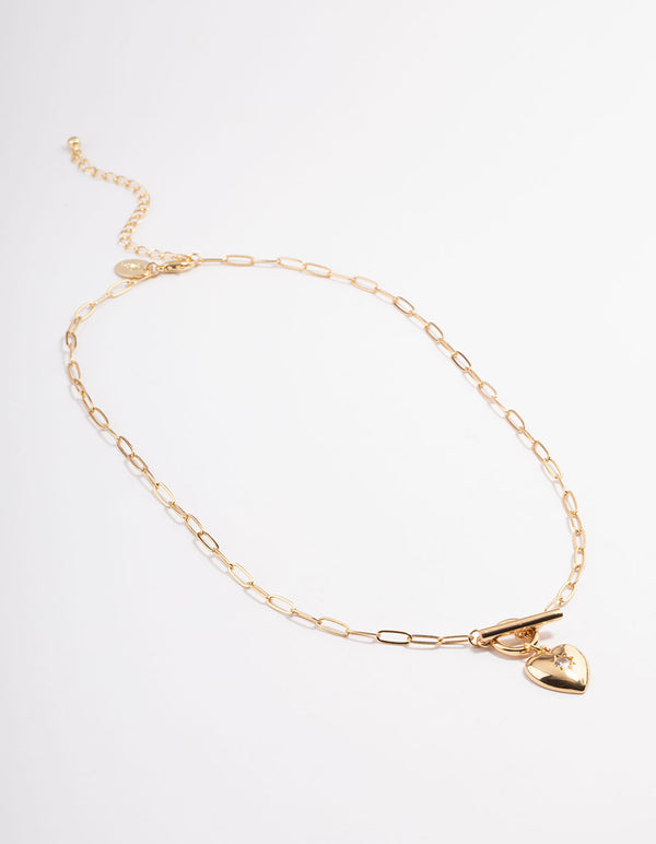 Gold Plated Celestial Heart T-Bar Necklace