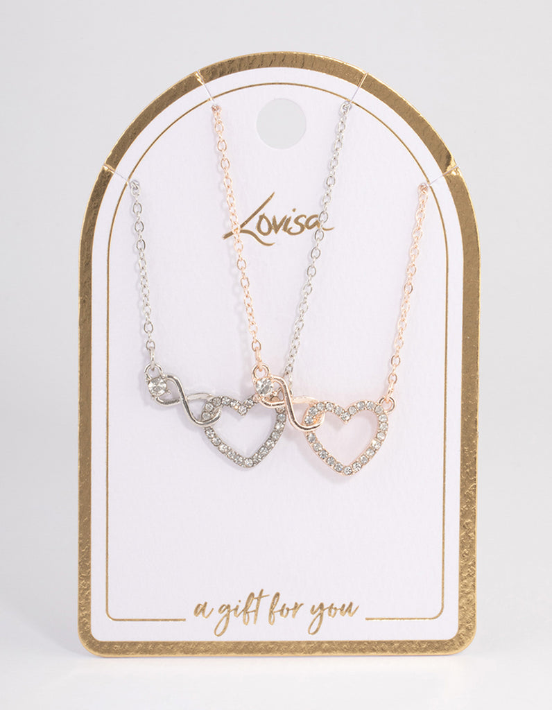 Mixed Metal Diamante Infinity Heart Necklace Pack Lovisa