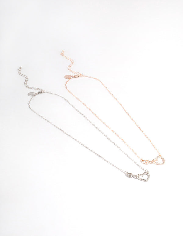Mixed Metal Diamante Infinity & Heart Necklace Pack