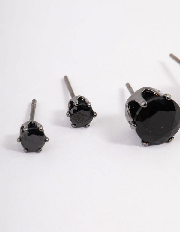 Gunmetal Round Graduated Stud Earrings Pack