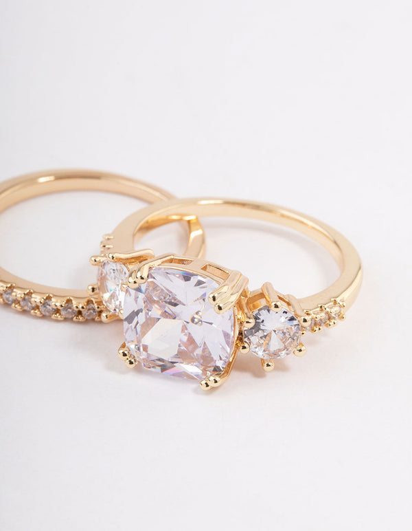 Gold Three Stone Ring Set