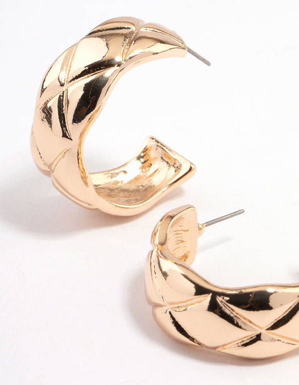 Gold Quilted Hoop Earrings