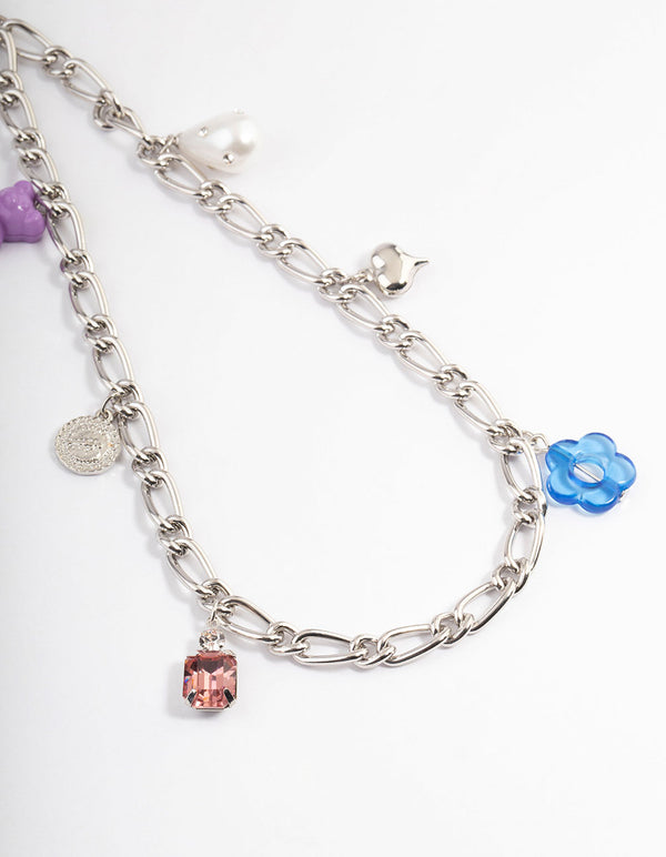 Silver Multi Charm Phone Strap