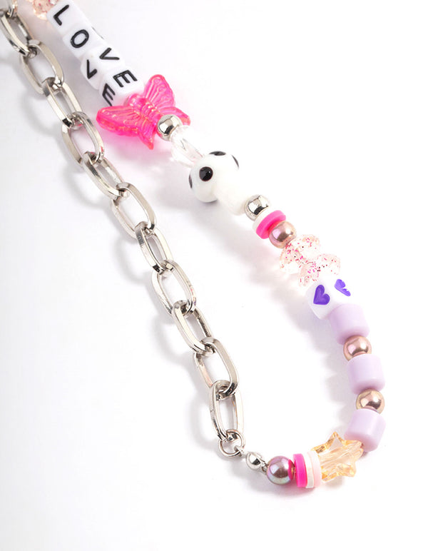 Silver Mixed Bead Chain Phone Charm