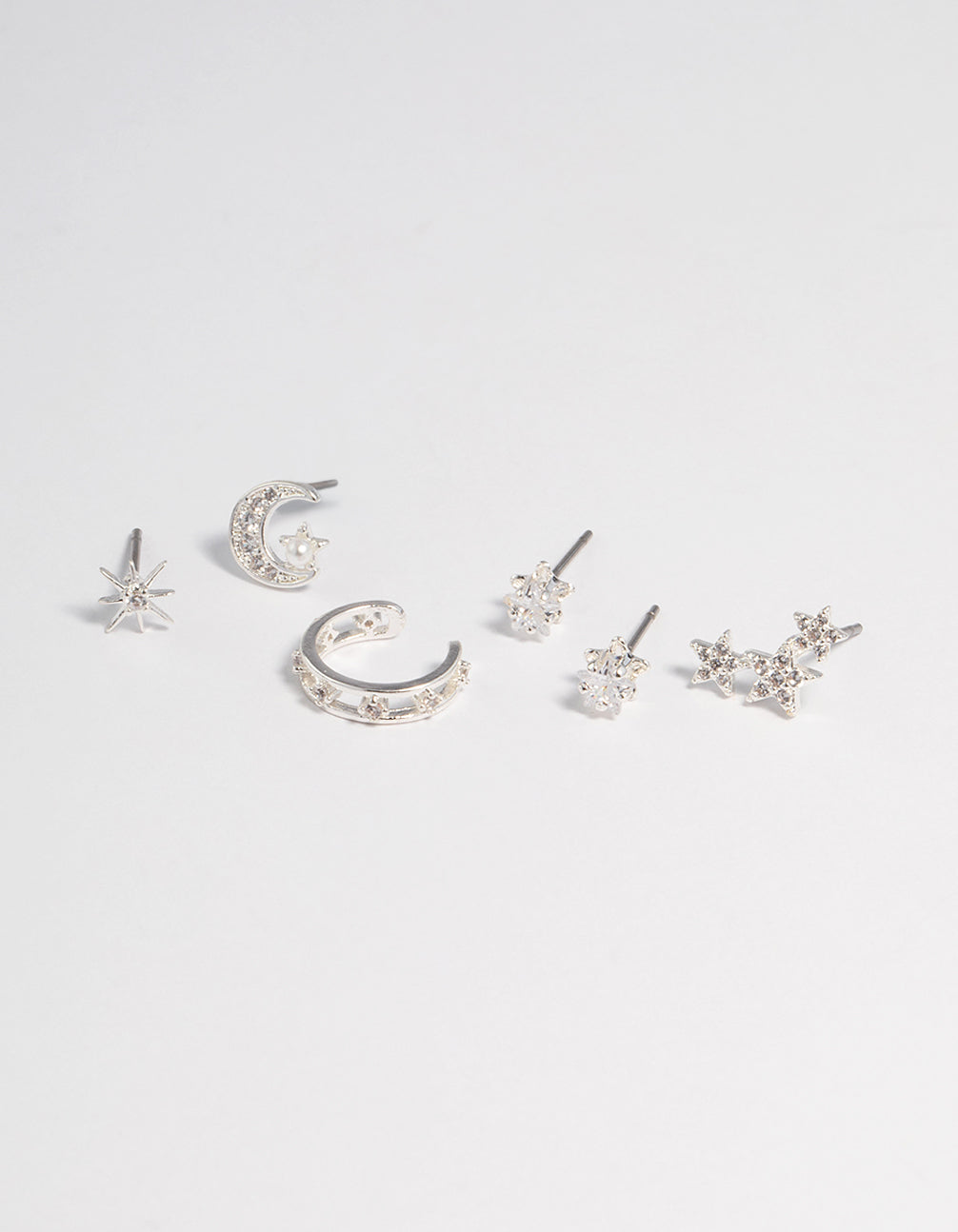 Silver Plated Cubic Zirconia Celestial Stud Earrings 6-Pack
