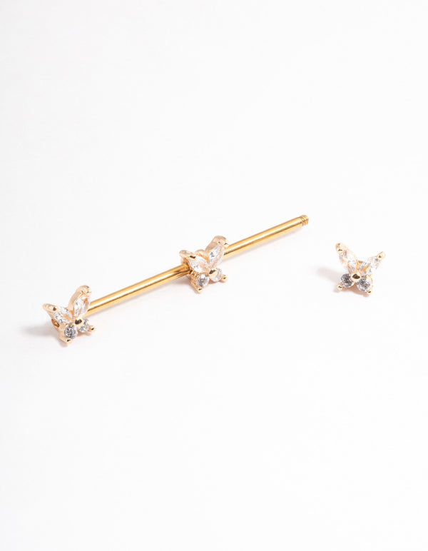Gold Plated Surgical Steel Triple Butterfly Industrial Bar