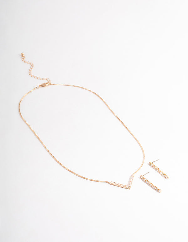 Gold Cubic Zirconia V Shape Jewellery Set