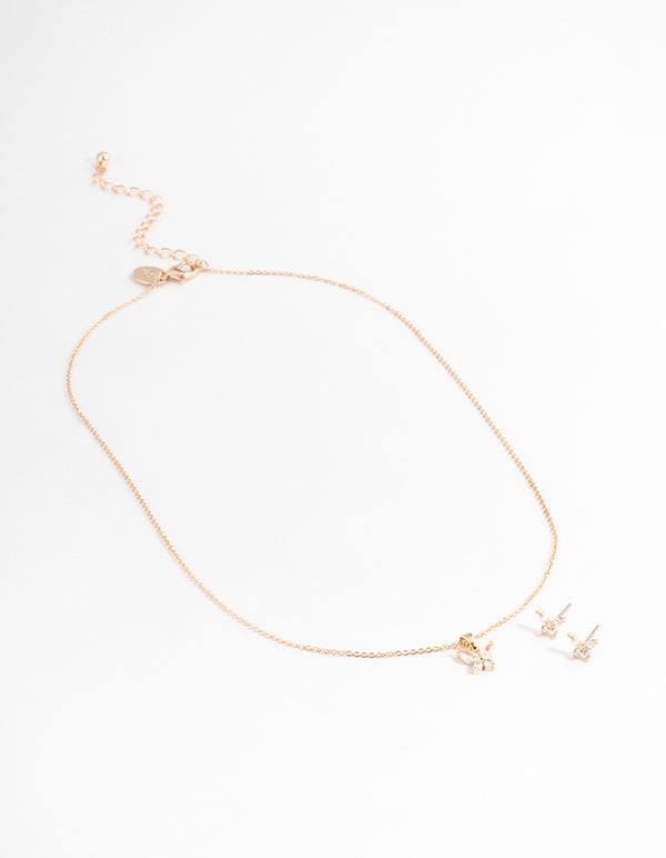 Gold Cubic Zirconia Butterfly Jewellery Set