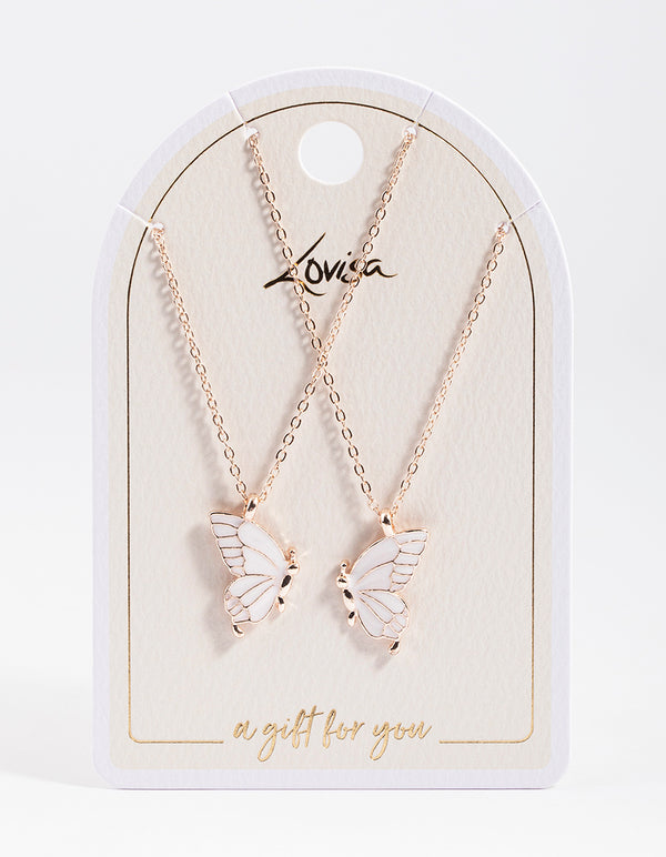 Rose Gold Best Friend Butterfly Necklace Pack
