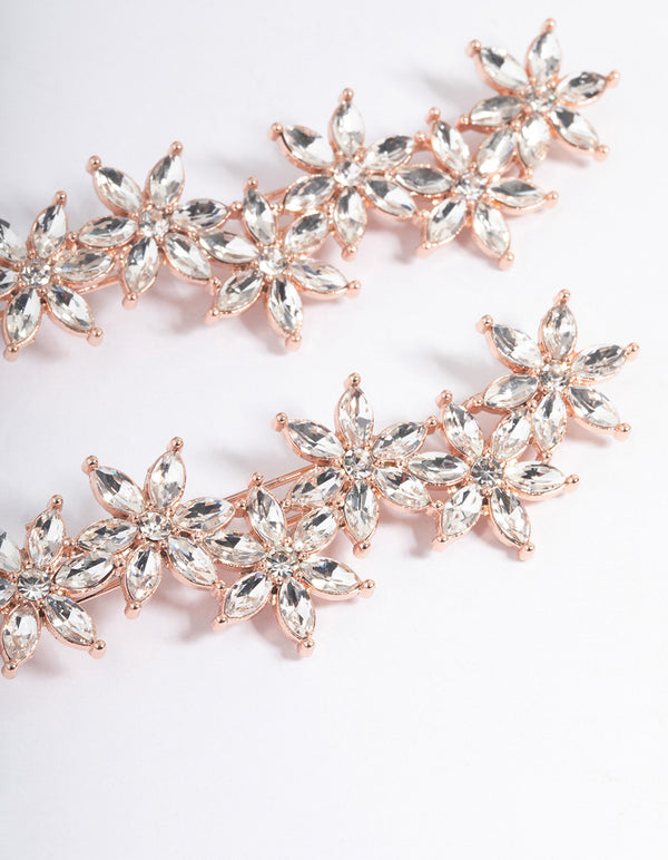 Rose Gold Diamante Flower Hair Pin Pack