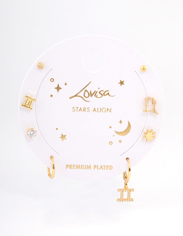 Gold Plated Gemini Star Sign Ear Stackers