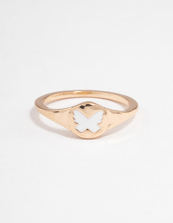Gold Butterfly Signet Ring