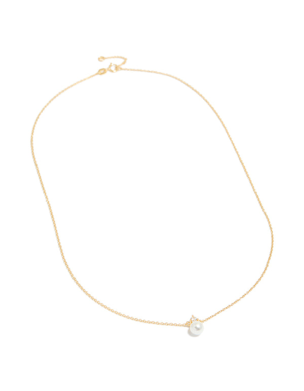 Gold Plated Sterling Silver Pearl Cubic Zirconia Necklace