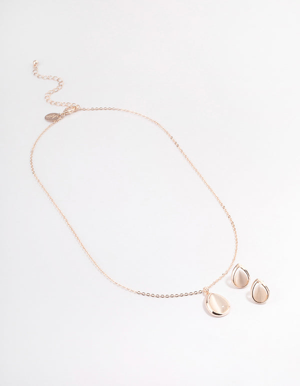 Rose Gold Cateye Pear Jewellery Set