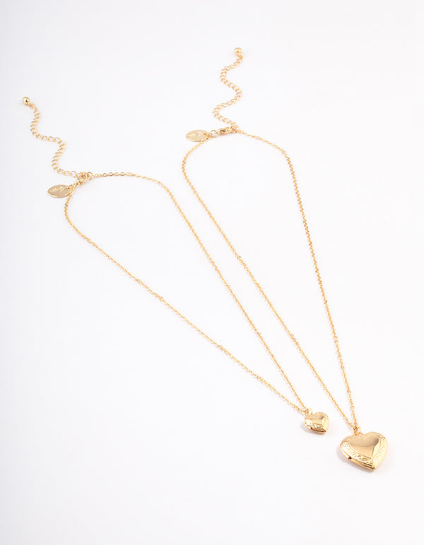 Gold Plated Brass Heart Locket Necklace Pack