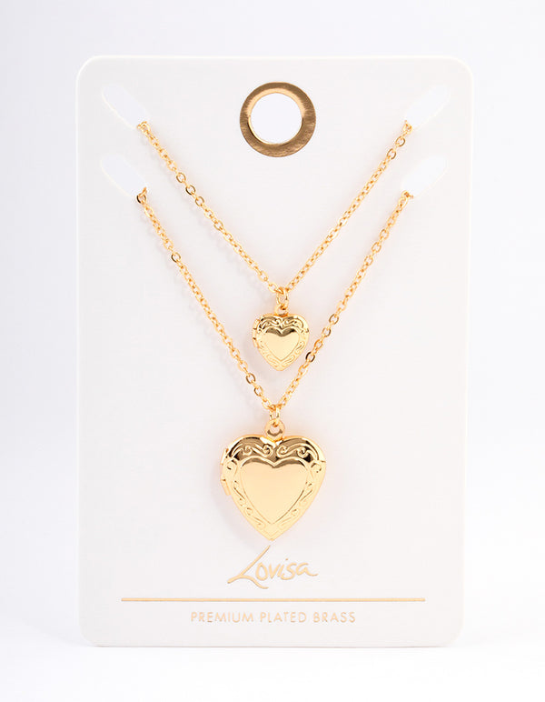 Gold Plated Brass Heart Locket Necklace Pack