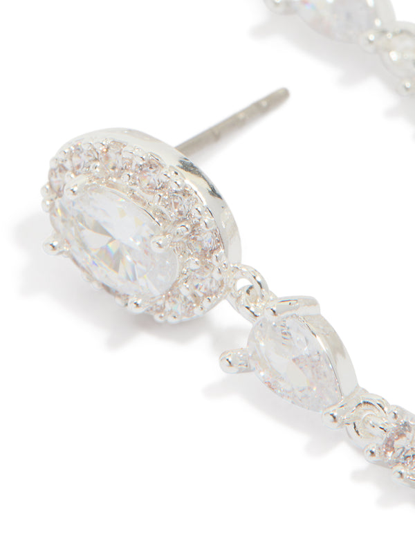 Silver Plated Cubic Zirconia Halo Pearl Drop Earrings