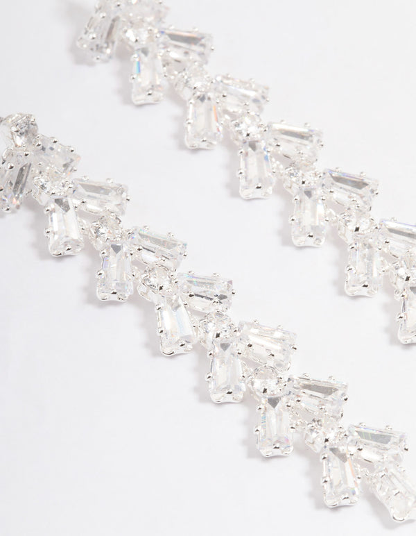 Silver Plated Cubic Zirconia Baguette Vine Drop Earrings