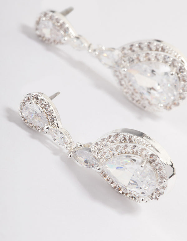 Silver Plated Cubic Zirconia Marquise Drop Earrings