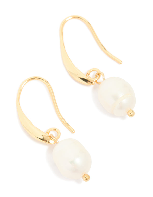 Gold Plated Freshwater Pearl Medium Hook Drop Earrings