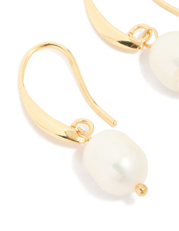 Gold Plated Freshwater Pearl Medium Hook Drop Earrings