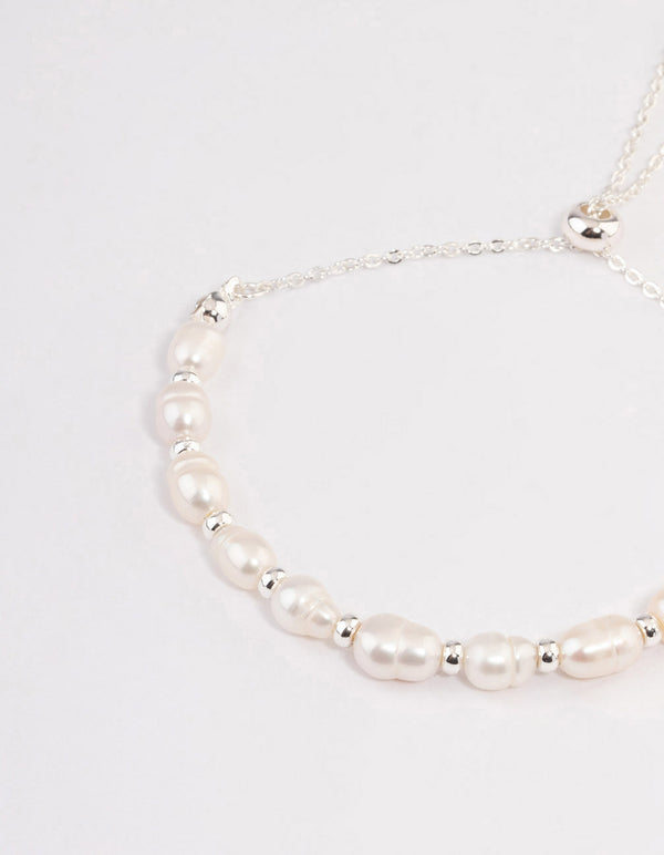 Silver Plated Freshwater Pearl Ball Toggle Bracelet