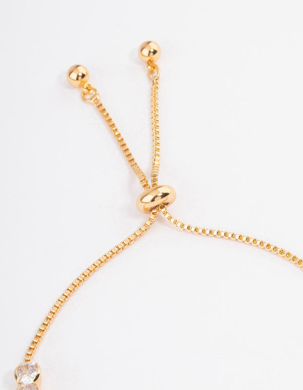 Gold Plated Round Cubic Zirconia Toggle Tennis Bracelet