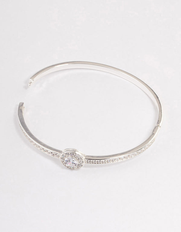 Silver Plated Halo Cubic Zirconia Bangle