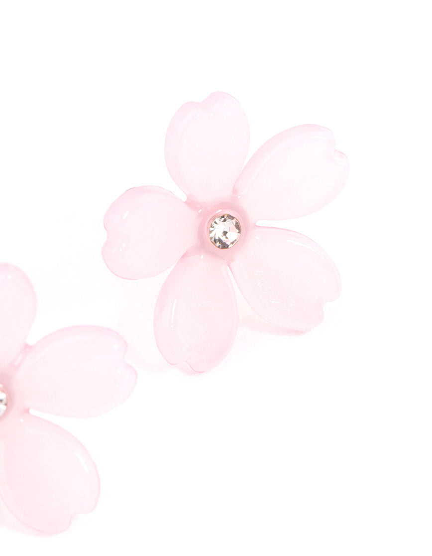 Pink Diamante Large Flower Stud Earrings