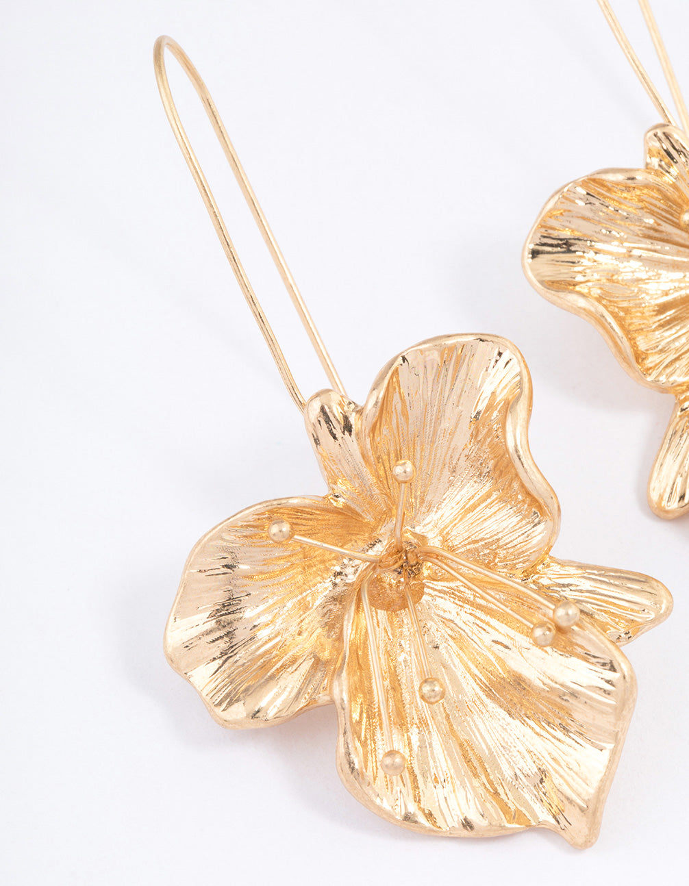 Worn Gold Organic Flower Drop Earrings
