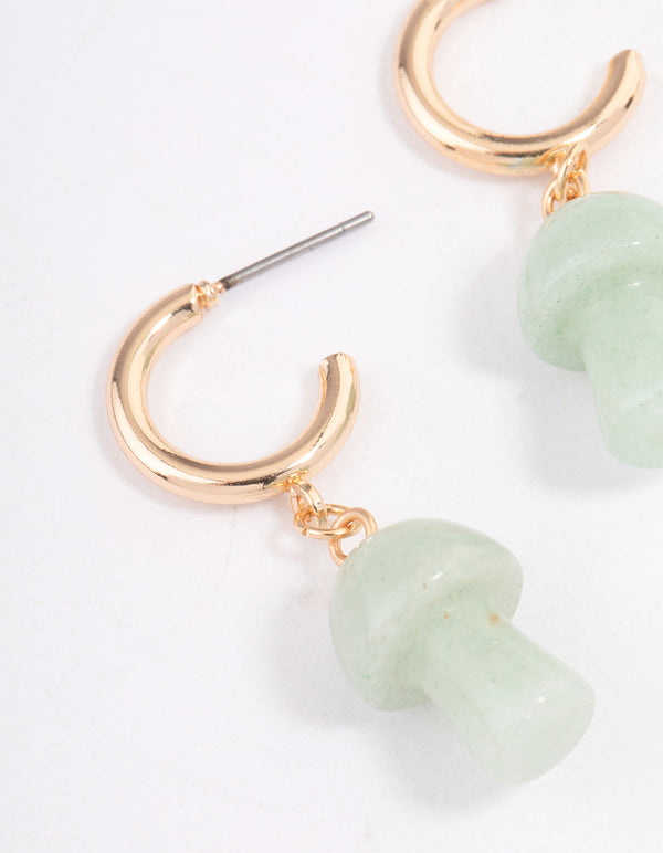 Gold Green Aventurine Moon & Mushroom Huggie Earrings