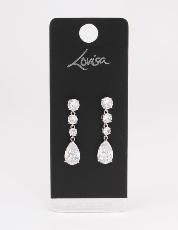 Silver Graduating Stone Pear Drop Earrings