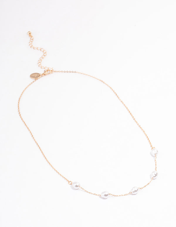 Gold Organic Pearl & Bead Necklace