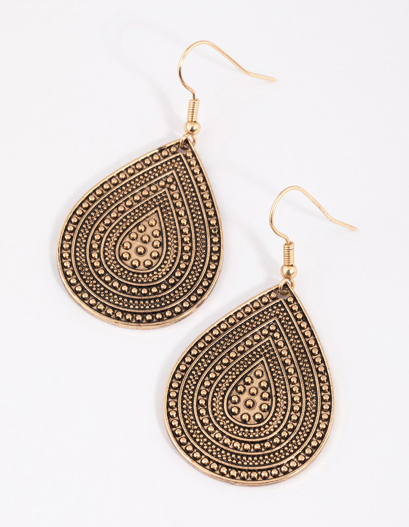 アクセサリー e  vintage earrings Antique Gold Stippled Teardrop Earrings - Lovisa