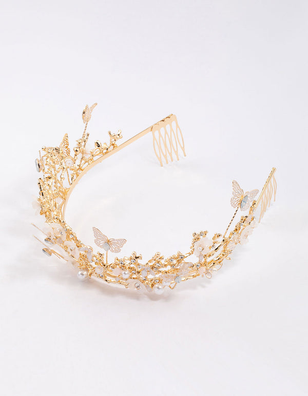 Gold Flower Butterfly Crown