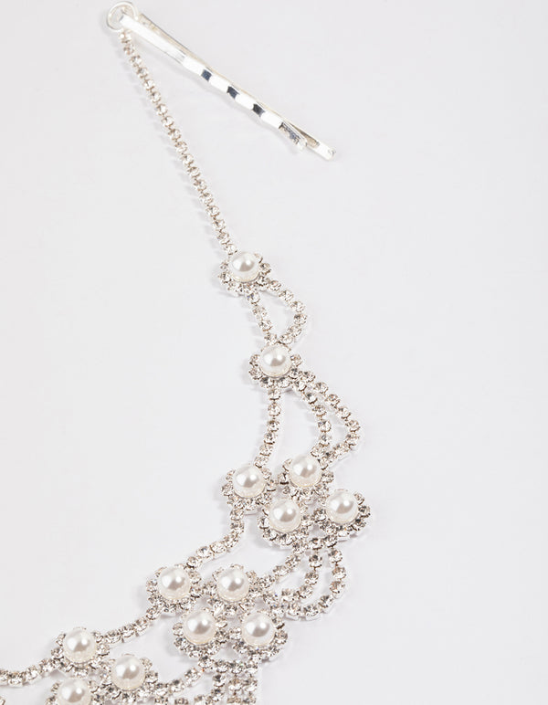Silver Pearl Diamamte Hair Chain