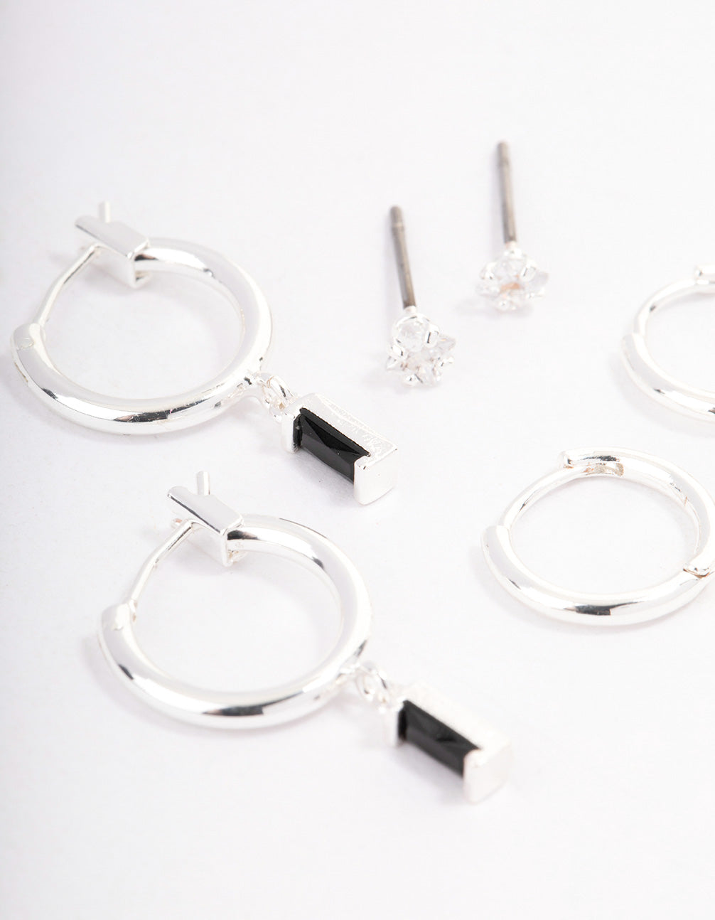 Silver Plated Brass Cubic Zirconia Huggie Earrings Pack