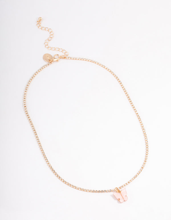 Gold Diamante Cupchain Butterfly Necklace